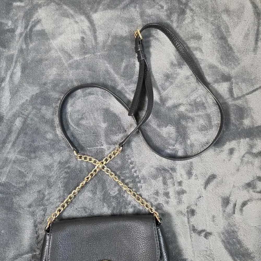 MICHAEL KORS Fulton Solid Black Pebbled Leather East West Crossbody Bag MK Flap